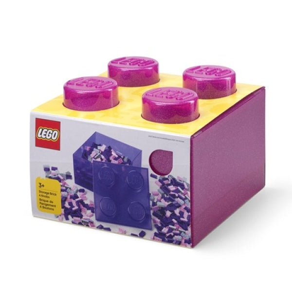 LEGO Opbergbox 4 met Deksel GLITTER TRANSPARANT DONKERROZE
