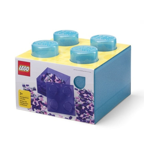 LEGO Opbergbox 4 met Deksel GLITTER TRANSPARANT LICHTBLAUW